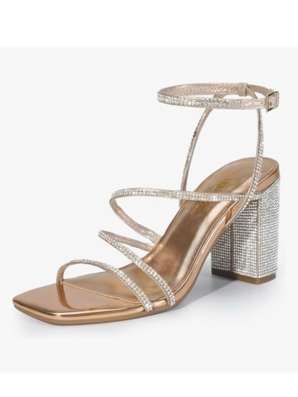 Dream Pairs Heels Block Strappy Square Open Toe Rose Gold Rhinestone Sandals 6.5